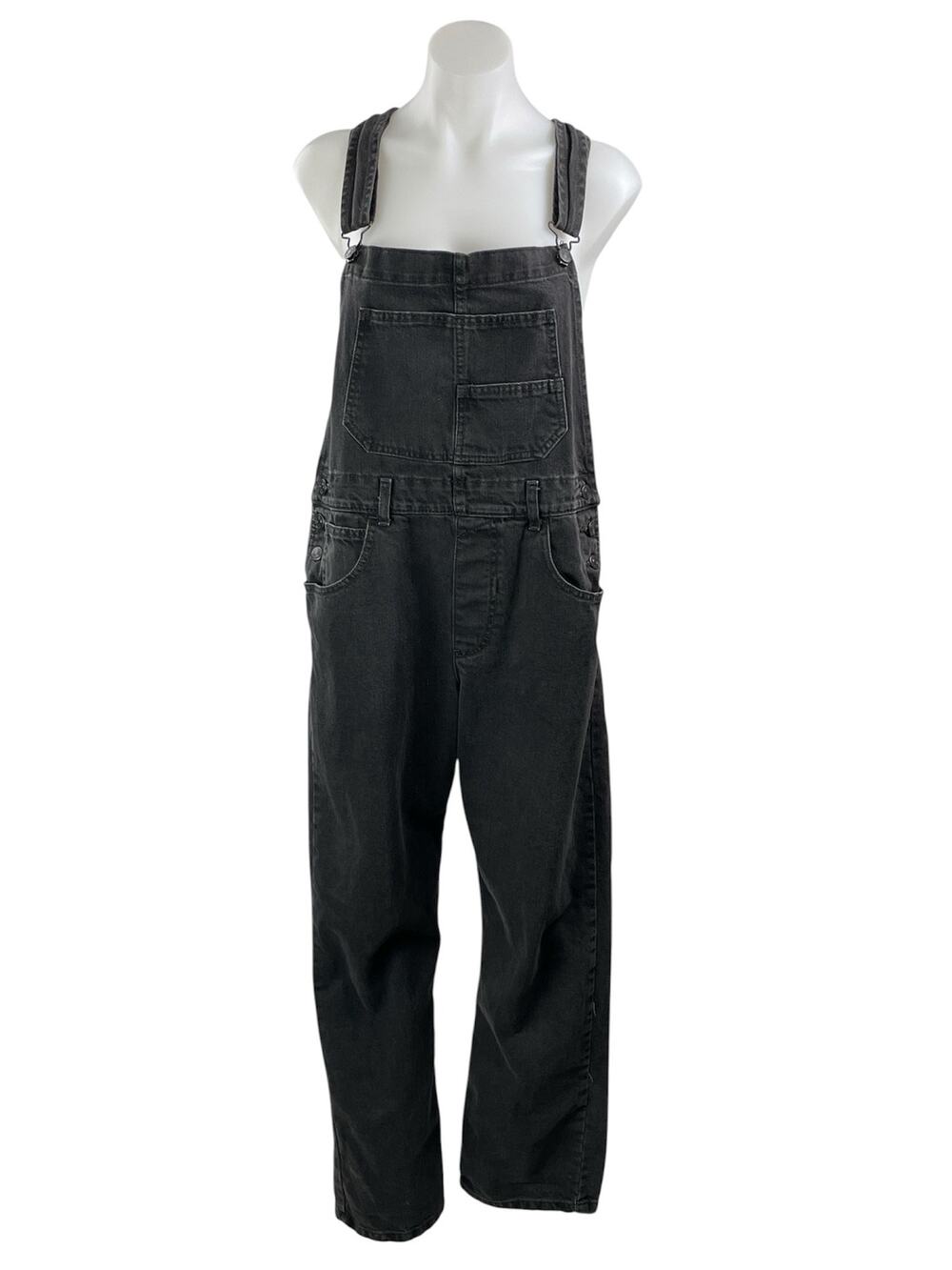 Free People Womens Black Washed Bib Straight Leg Denim Jean Overalls Jumpsuits M